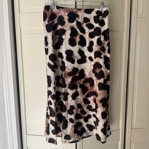 SHEIN Black and Brown Leopard Animal Print Midi Skirt NWOT